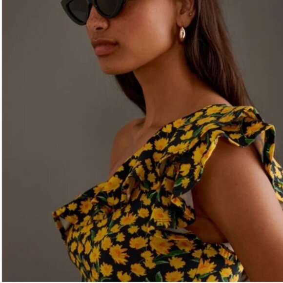 NWT Anthropologie Maeve One-Shoulder Ruffled Floral Top Women's Medium - Picture 2 of 13